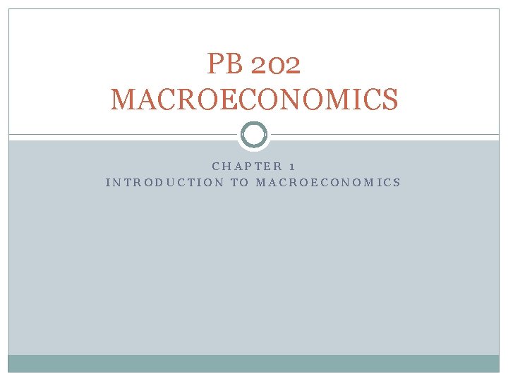 PB 202 MACROECONOMICS CHAPTER 1 INTRODUCTION TO MACROECONOMICS 