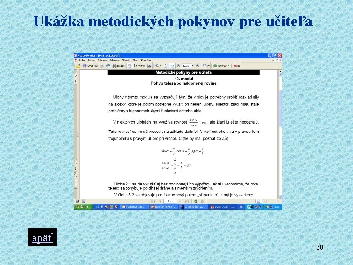 Ukážka metodických pokynov pre učiteľa späť 30 