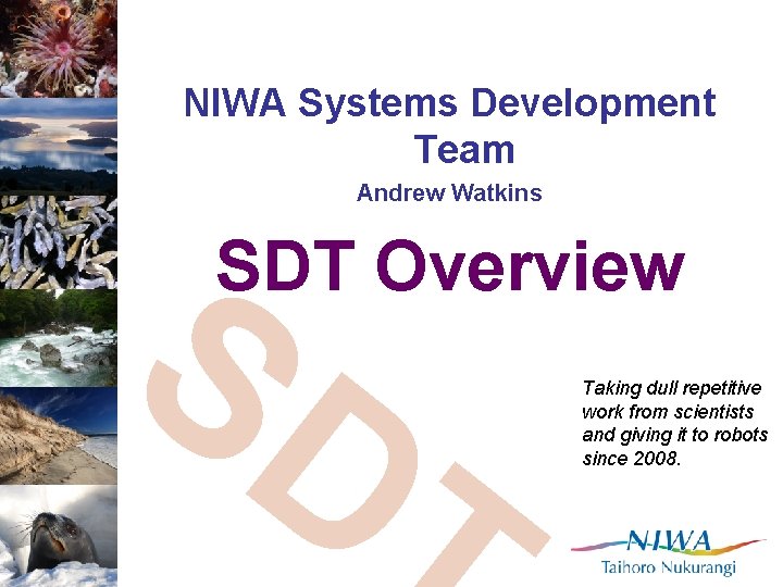 NIWA Systems Development Team Andrew Watkins SD T SDT Overview Taking dull repetitive work