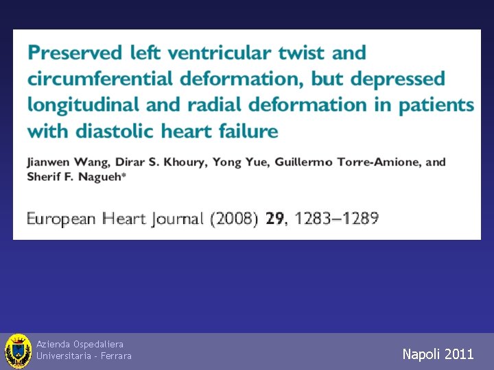 Azienda Ospedaliera Universitaria - Ferrara Napoli Trieste Napoli 2010 2011 