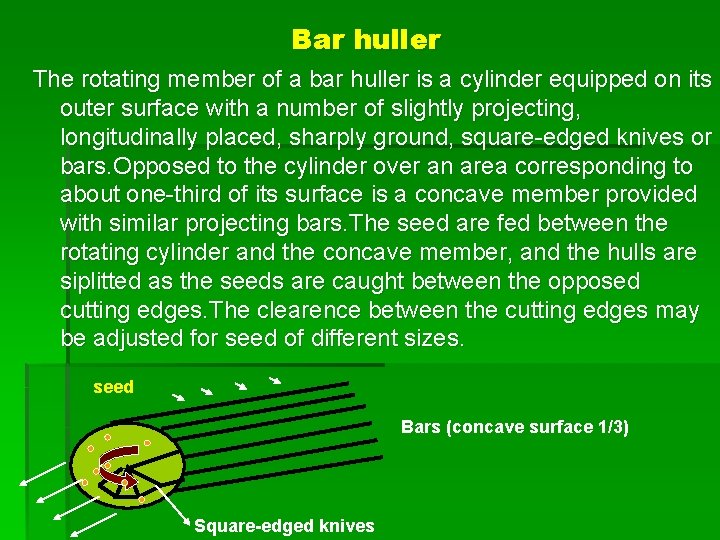 Bar huller The rotating member of a bar huller is a cylinder equipped on