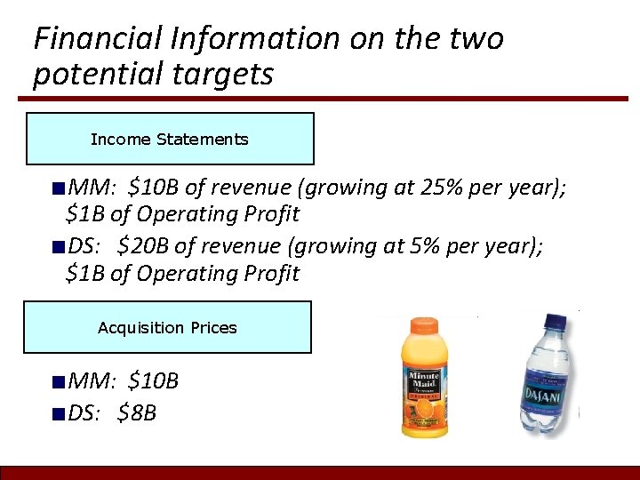 Financial Information on the two potential targets Income Statements ■MM: $10 B of revenue Financial Information on the two potential targets Income Statements ■MM: $10 B of revenue