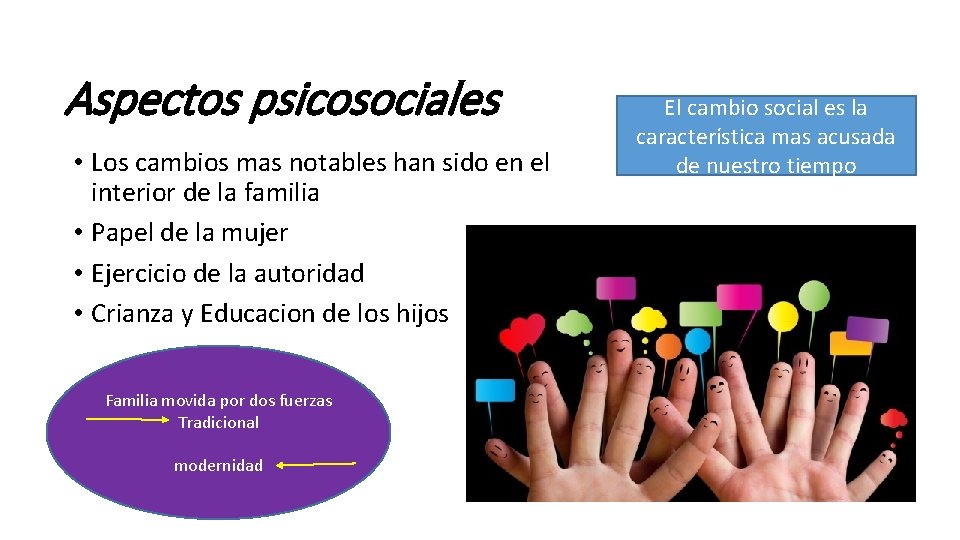 Aspectos psicosociales • Los cambios mas notables han sido en el interior de la