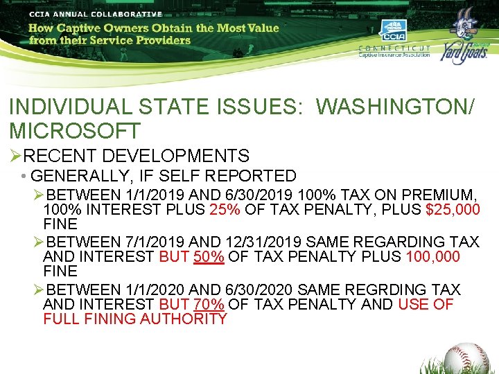 INDIVIDUAL STATE ISSUES: WASHINGTON/ MICROSOFT ØRECENT DEVELOPMENTS • GENERALLY, IF SELF REPORTED ØBETWEEN 1/1/2019 INDIVIDUAL STATE ISSUES: WASHINGTON/ MICROSOFT ØRECENT DEVELOPMENTS • GENERALLY, IF SELF REPORTED ØBETWEEN 1/1/2019