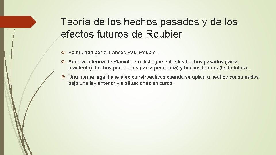 Teoría de los hechos pasados y de los efectos futuros de Roubier Formulada por