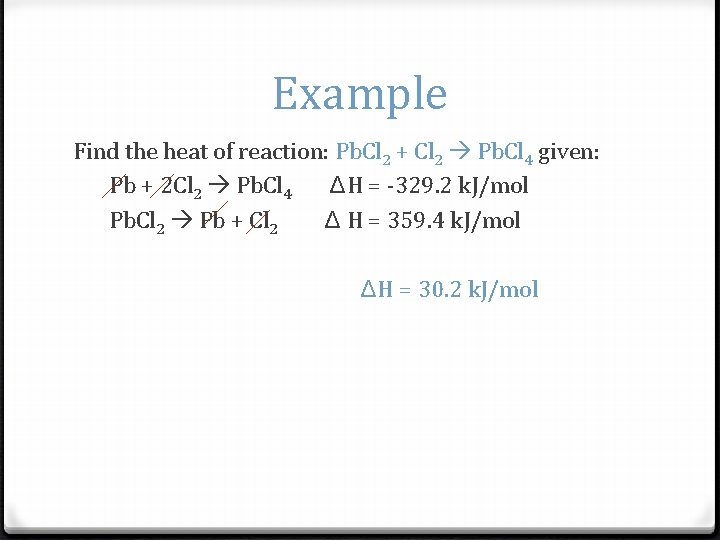 Example Find the heat of reaction: Pb. Cl 2 + Cl 2 Pb. Cl