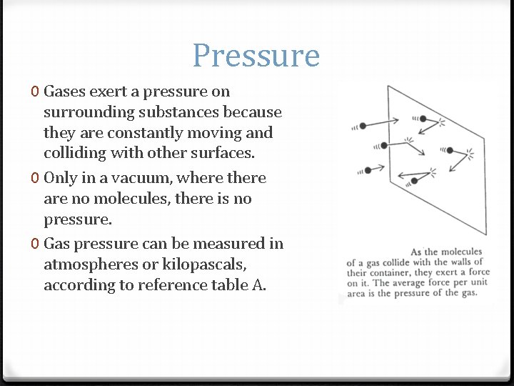 Pressure 0 Gases exert a pressure on surrounding substances because they are constantly moving