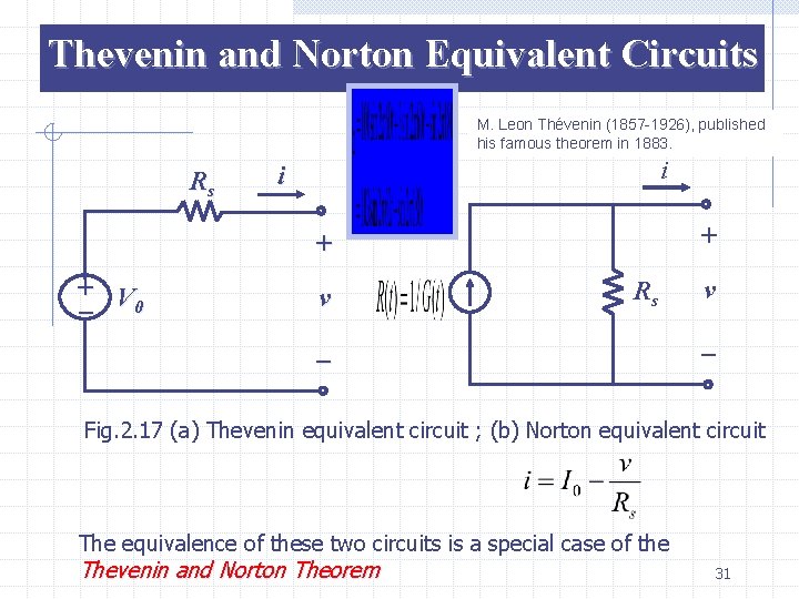 Thevenin and Norton Equivalent Circuits M. Leon Thévenin (1857 -1926), published his famous theorem