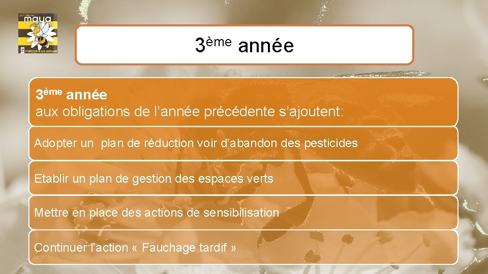 3ème année aux obligations de l’année précédente s’ajoutent: Adopter un plan de réduction voir