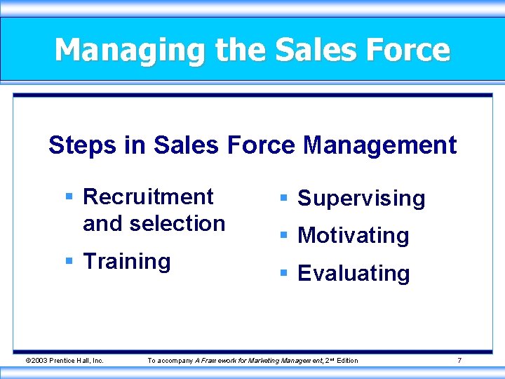 Managing the Sales Force Steps in Sales Force Management § Recruitment and selection §