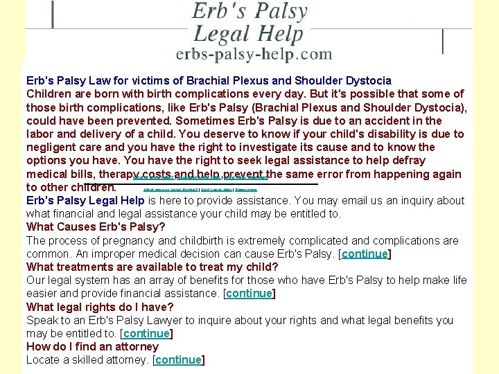  Erb's Palsy Law for victims of Brachial Plexus and Shoulder Dystocia Children are
