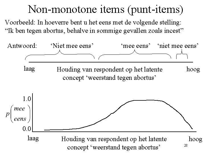 Non-monotone items (punt-items) Voorbeeld: In hoeverre bent u het eens met de volgende stelling: