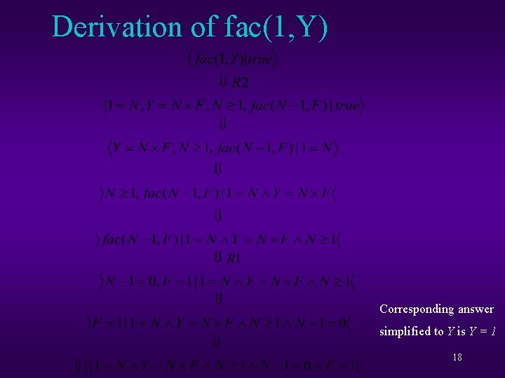 Derivation of fac(1, Y) Corresponding answer simplified to Y is Y = 1 18