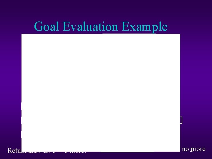 Goal Evaluation Example Return answer: Y = 1 more? Return no 27 more 