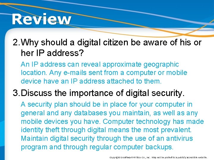 Review 2. Why should a digital citizen be aware of his or her IP