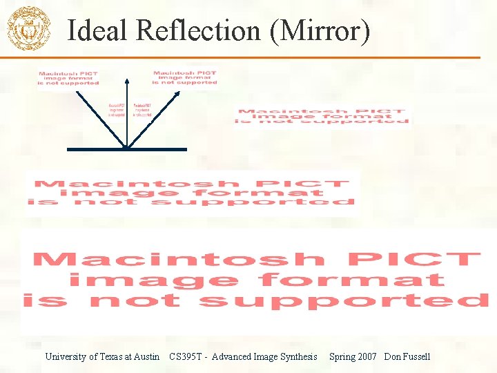 Ideal Reflection (Mirror) University of Texas at Austin CS 395 T - Advanced Image