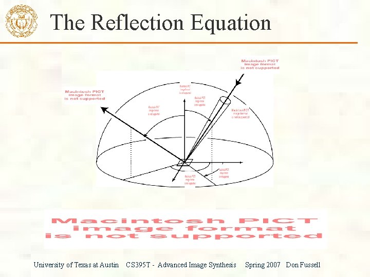 The Reflection Equation University of Texas at Austin CS 395 T - Advanced Image