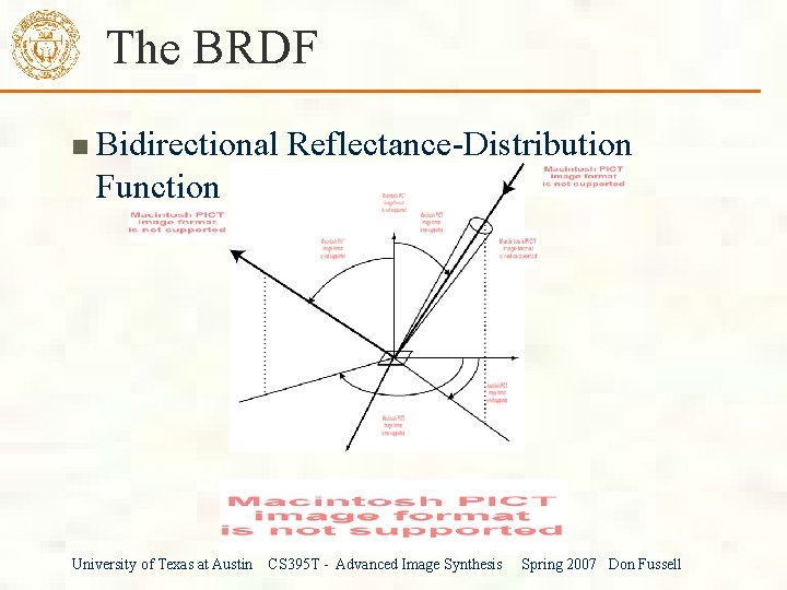 The BRDF Bidirectional Reflectance-Distribution Function University of Texas at Austin CS 395 T -