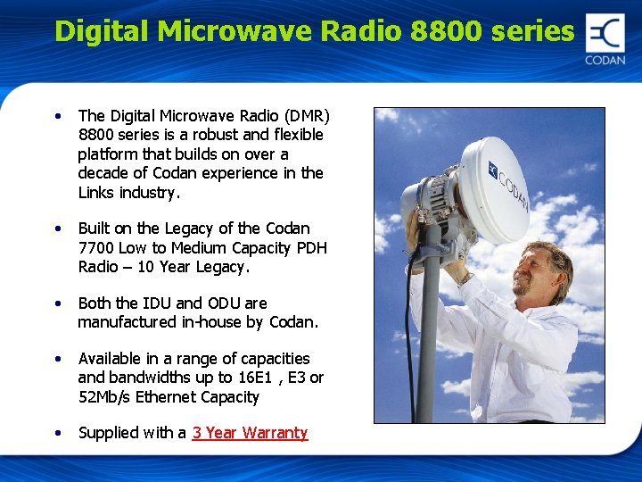 Digital Microwave Radio 8800 series • The Digital Microwave Radio (DMR) 8800 series is