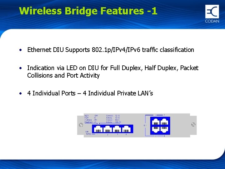 Wireless Bridge Features -1 • Ethernet DIU Supports 802. 1 p/IPv 4/IPv 6 traffic