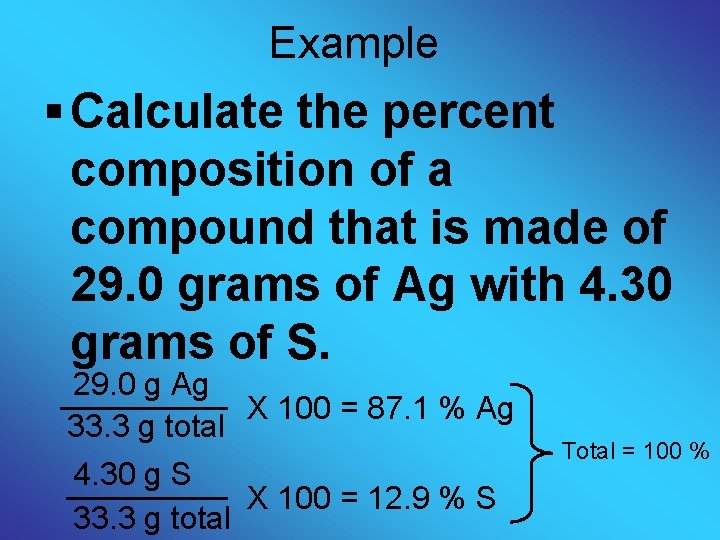 Example § Calculate the percent composition of a compound that is made of 29.