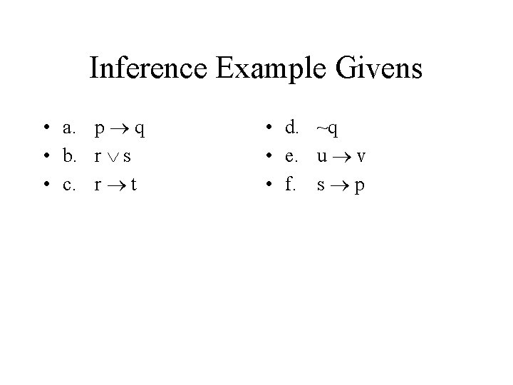 Inference Example Givens • a. p q • b. r s • c. r