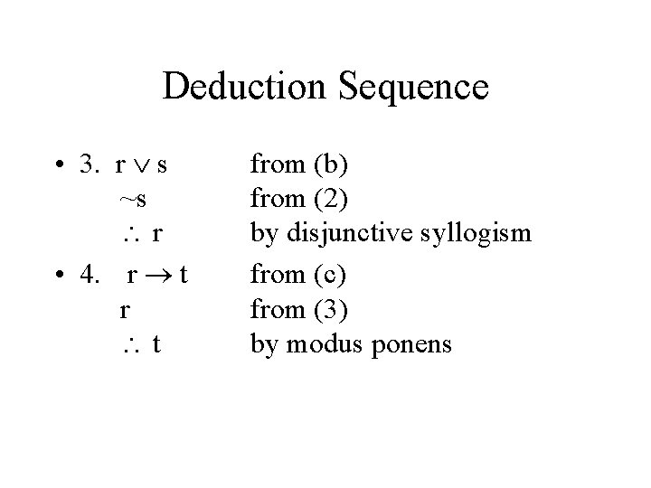 Deduction Sequence • 3. r s ~s r • 4. r t r t