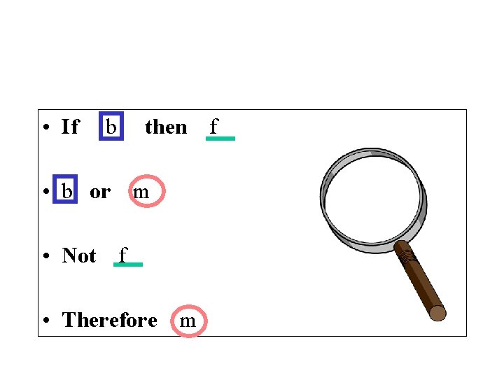  • If b then • b or m • Not f • Therefore