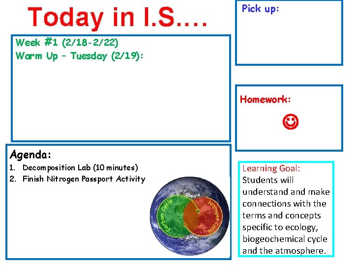 Today in I. S. … Pick up: Week #1 (2/18 -2/22) Warm Up –