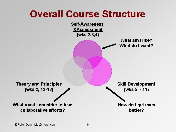 Overall Course Structure Self-Awareness &Assessment (wks 2, 3, 4) What am I like? What Overall Course Structure Self-Awareness &Assessment (wks 2, 3, 4) What am I like? What