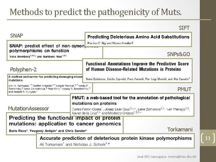 Methods to predict the pathogenicity of Muts. SIFT SNAP SNPs&GO Polyphen-2 PMUT Mutation. Assessor Methods to predict the pathogenicity of Muts. SIFT SNAP SNPs&GO Polyphen-2 PMUT Mutation. Assessor