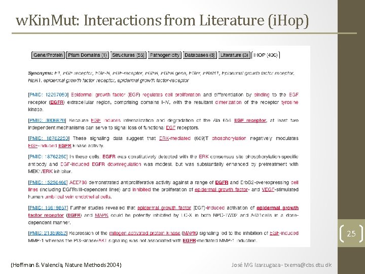 w. Kin. Mut: Interactions from Literature (i. Hop) 25 (Hoffman & Valencia, Nature Methods w. Kin. Mut: Interactions from Literature (i. Hop) 25 (Hoffman & Valencia, Nature Methods
