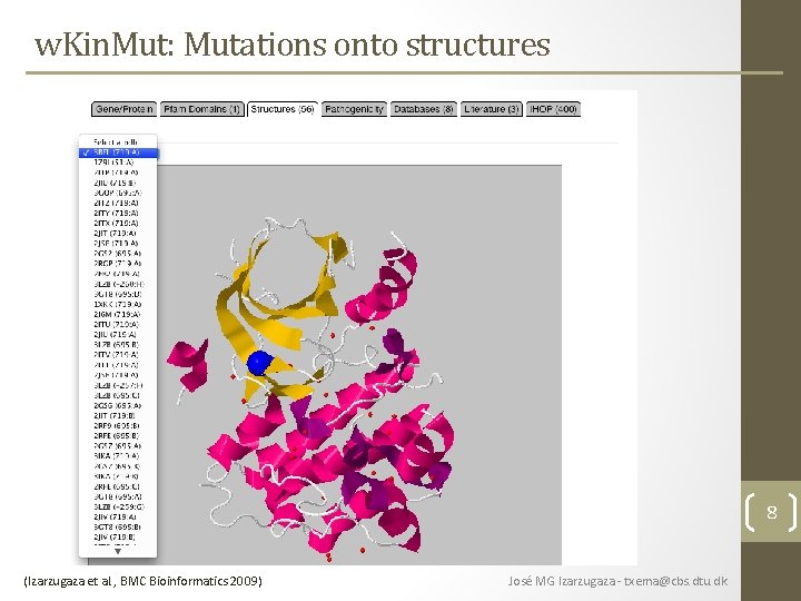 w. Kin. Mut: Mutations onto structures 8 (Izarzugaza et al. , BMC Bioinformatics 2009) w. Kin. Mut: Mutations onto structures 8 (Izarzugaza et al. , BMC Bioinformatics 2009)