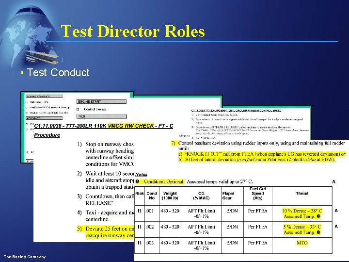 Test Director Roles • Test Conduct The Boeing Company 