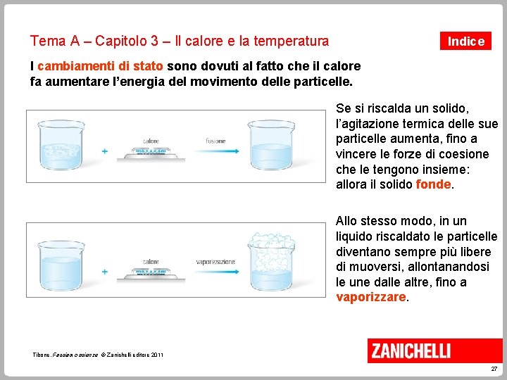 Tema A – Capitolo 3 – Il calore e la temperatura Indice I cambiamenti