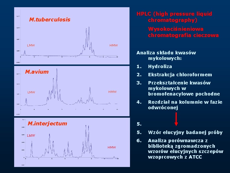 HPLC (high pressure liquid chromatography) M. tuberculosis Wysokociśnieniowa chromatografia cieczowa LMW HMW Analiza składu