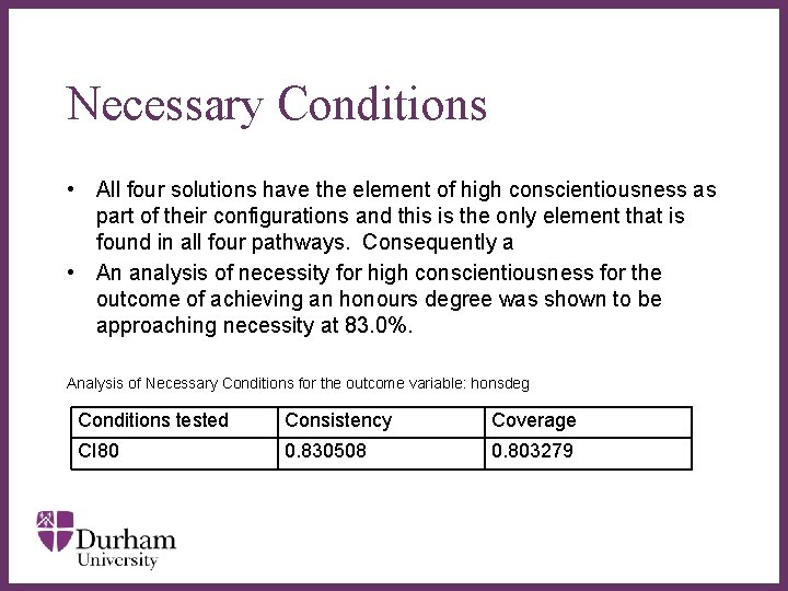 Necessary Conditions • All four solutions have the element of high conscientiousness as part