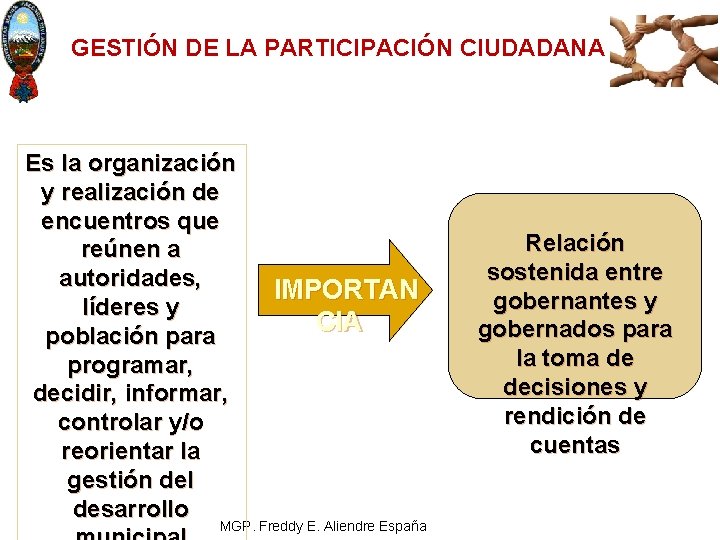 GESTIÓN DE LA PARTICIPACIÓN CIUDADANA Es la organización y realización de encuentros que reúnen