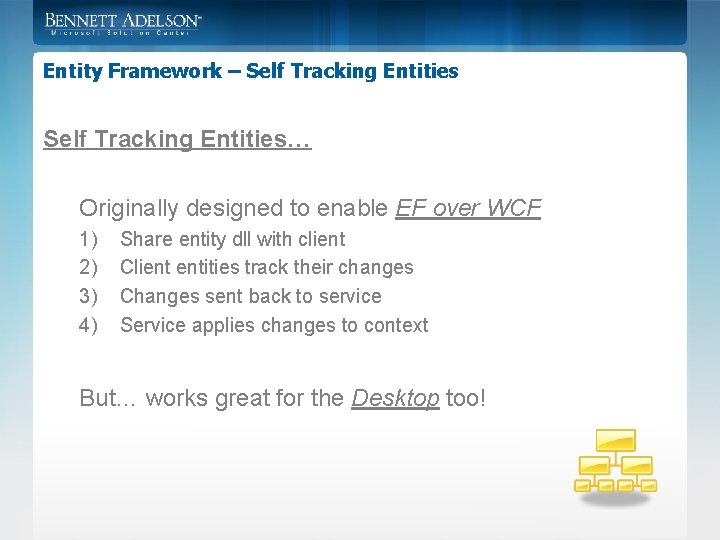Entity Framework – Self Tracking Entities… Originally designed to enable EF over WCF 1)