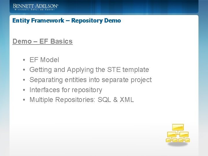 Entity Framework – Repository Demo – EF Basics • • • EF Model Getting