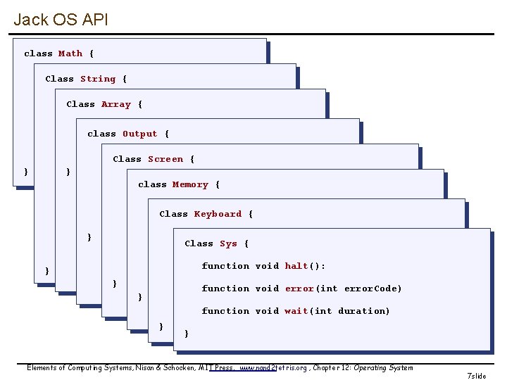 Jack OS API class Math { function void init() Class String { function int