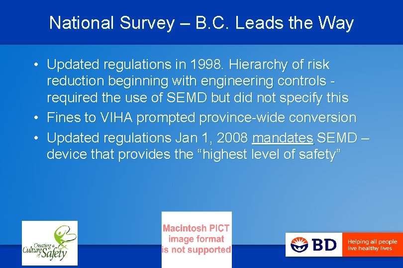 National Survey – B. C. Leads the Way • Updated regulations in 1998. Hierarchy
