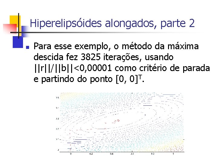 Hiperelipsóides alongados, parte 2 n Para esse exemplo, o método da máxima descida fez