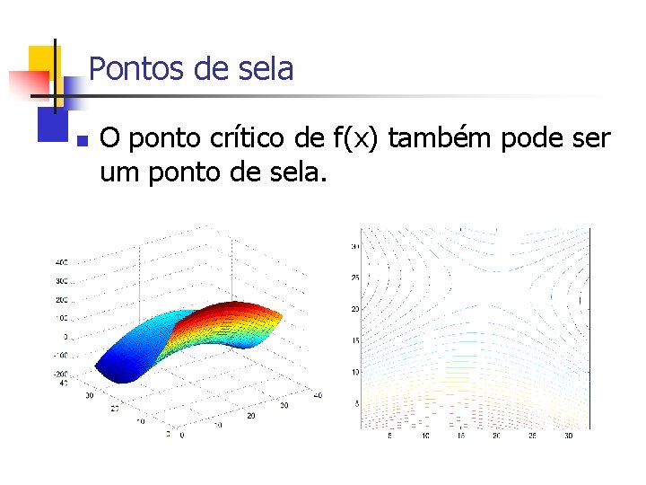 Pontos de sela n O ponto crítico de f(x) também pode ser um ponto