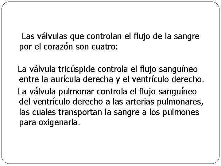 Las válvulas que controlan el flujo de la sangre por el corazón son cuatro: