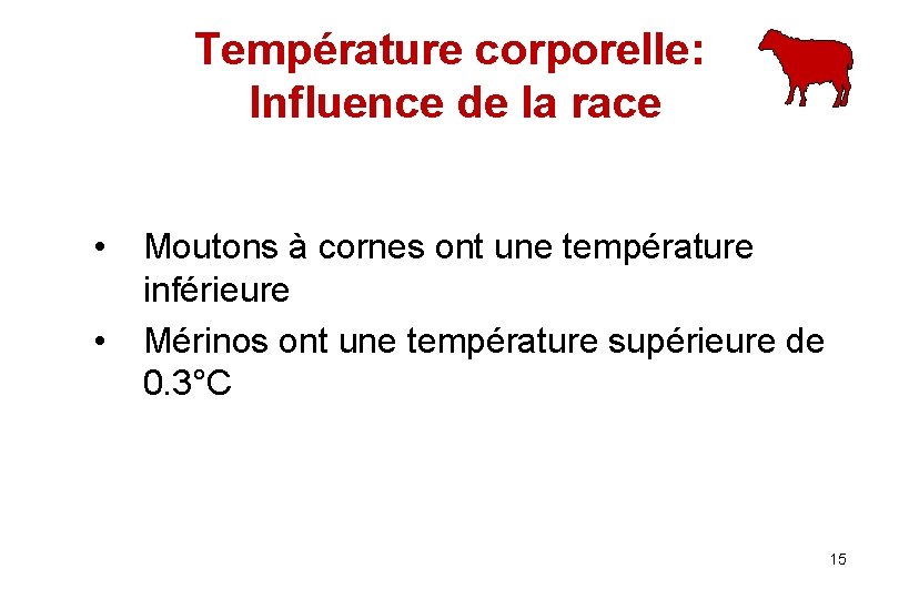 Température corporelle: Influence de la race • • Moutons à cornes ont une température