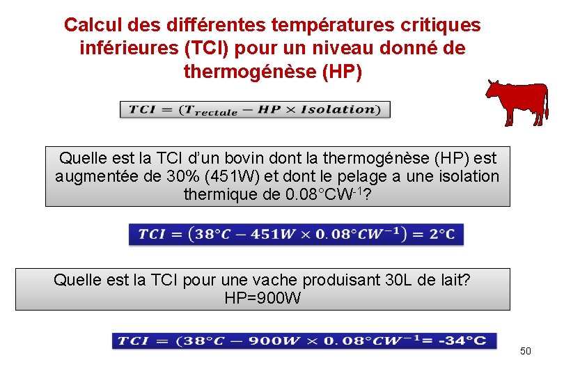 Calcul des différentes températures critiques inférieures (TCI) pour un niveau donné de thermogénèse (HP)