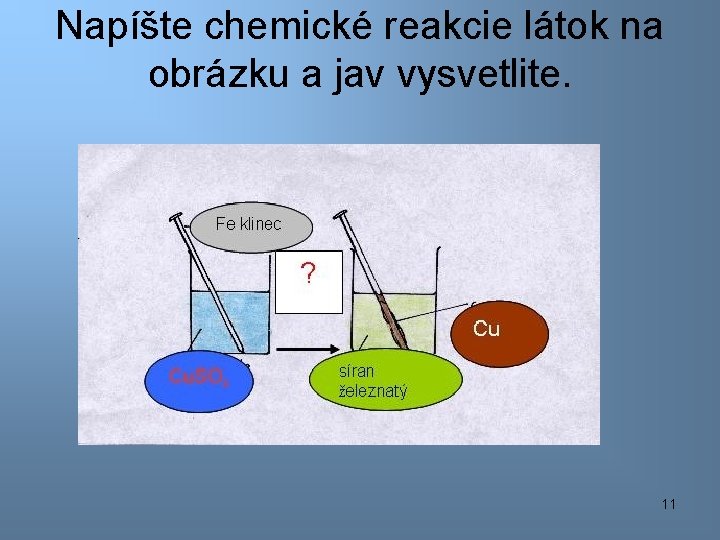 Napíšte chemické reakcie látok na obrázku a jav vysvetlite. 11 