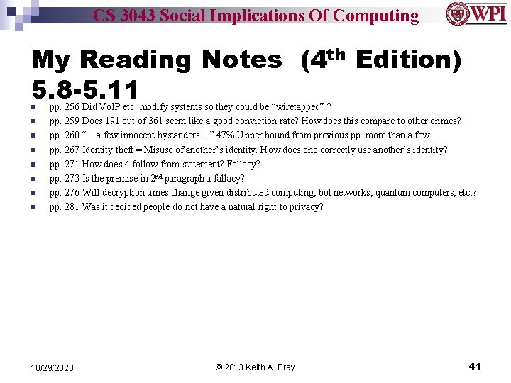 CS 3043 Social Implications Of Computing My Reading Notes (4 th Edition) 5. 8