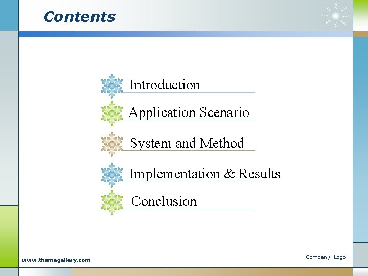 Contents Introduction Application Scenario System and Method Implementation & Results Conclusion www. themegallery. com